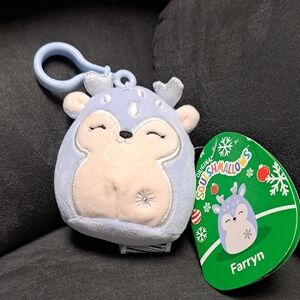 Farryn The Fawn Winter Deer 3.5" Squishmallow Clip-On Key Chain Plush NWT